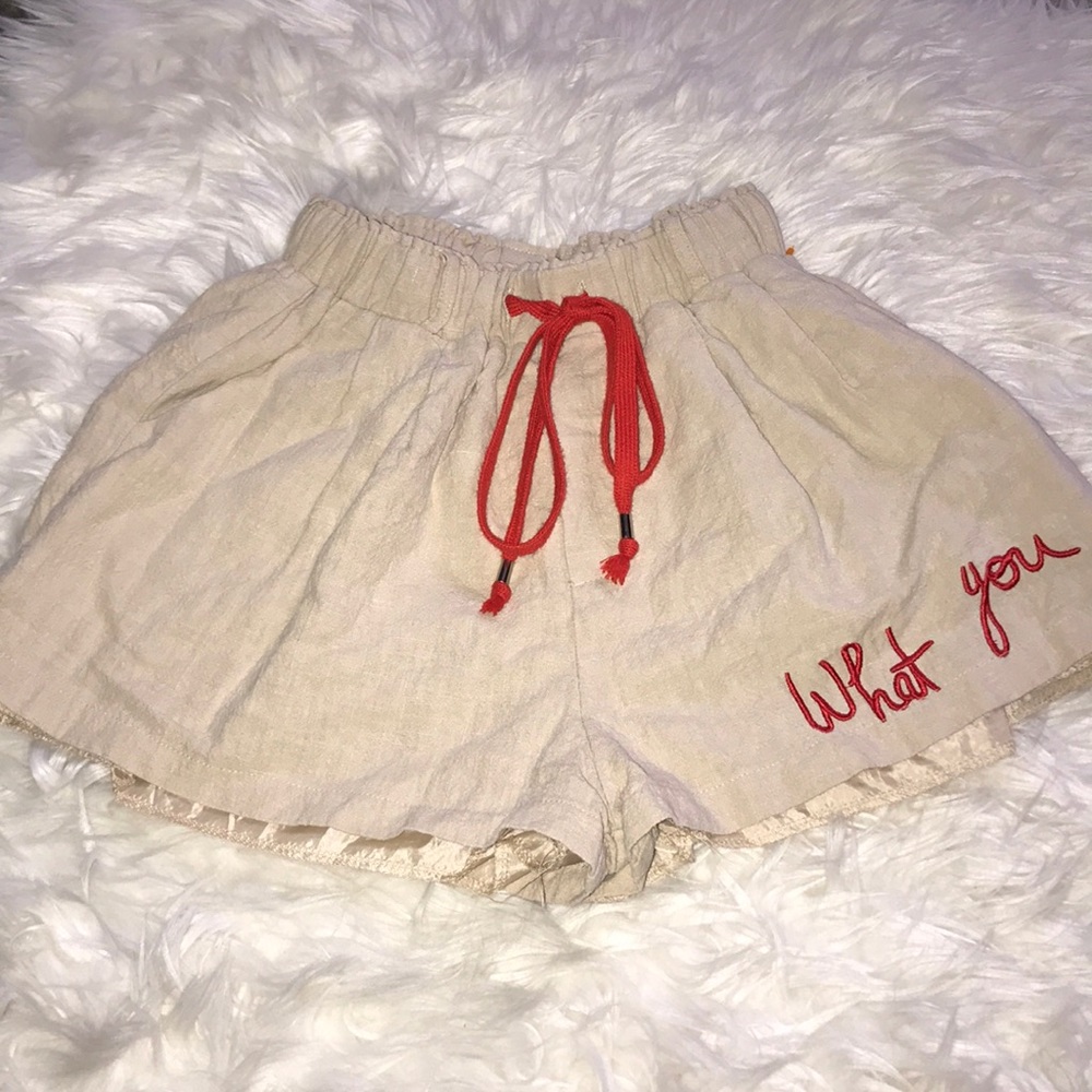 ❤️ “What you” Slogan Linen Shorts S/M